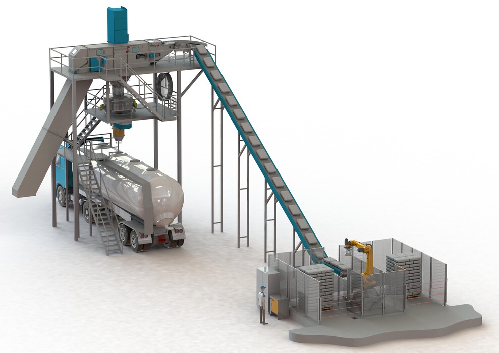 TBMA Design and supply of components and systems | Project engineering | Custom solutions | Bulk solids handling | Galahad bag slitting and emptying machine with single or multi head robot