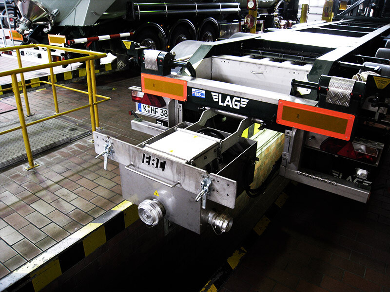 TBMA EBC container lossen of vullen met doseersluizen met chassis-gemonteerde skid