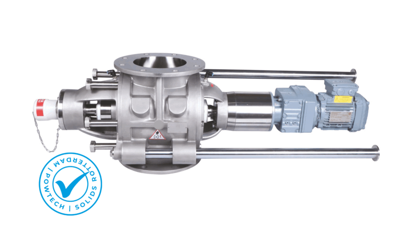 TBMA sanitary hygienic USDA dairy accepted slide rail rotary airlock valve Powtech Solids Rotterdam